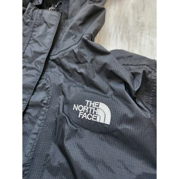 The North Face Hyvent Womens Rain Jacket Black white Hood Lightweight Sz L - Picture 2 of 14